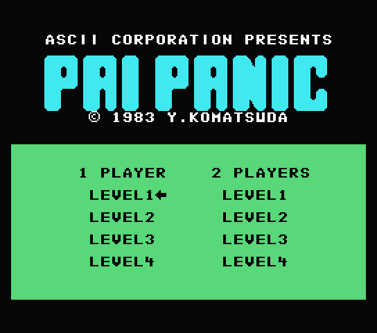 Pai Panic title screen for MSX